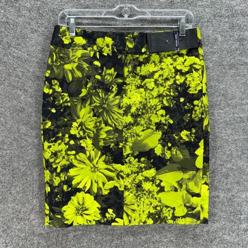 Michael Kors Skirt Women 4 Green Floral A-Line Midi Cotton Button Mid Rise